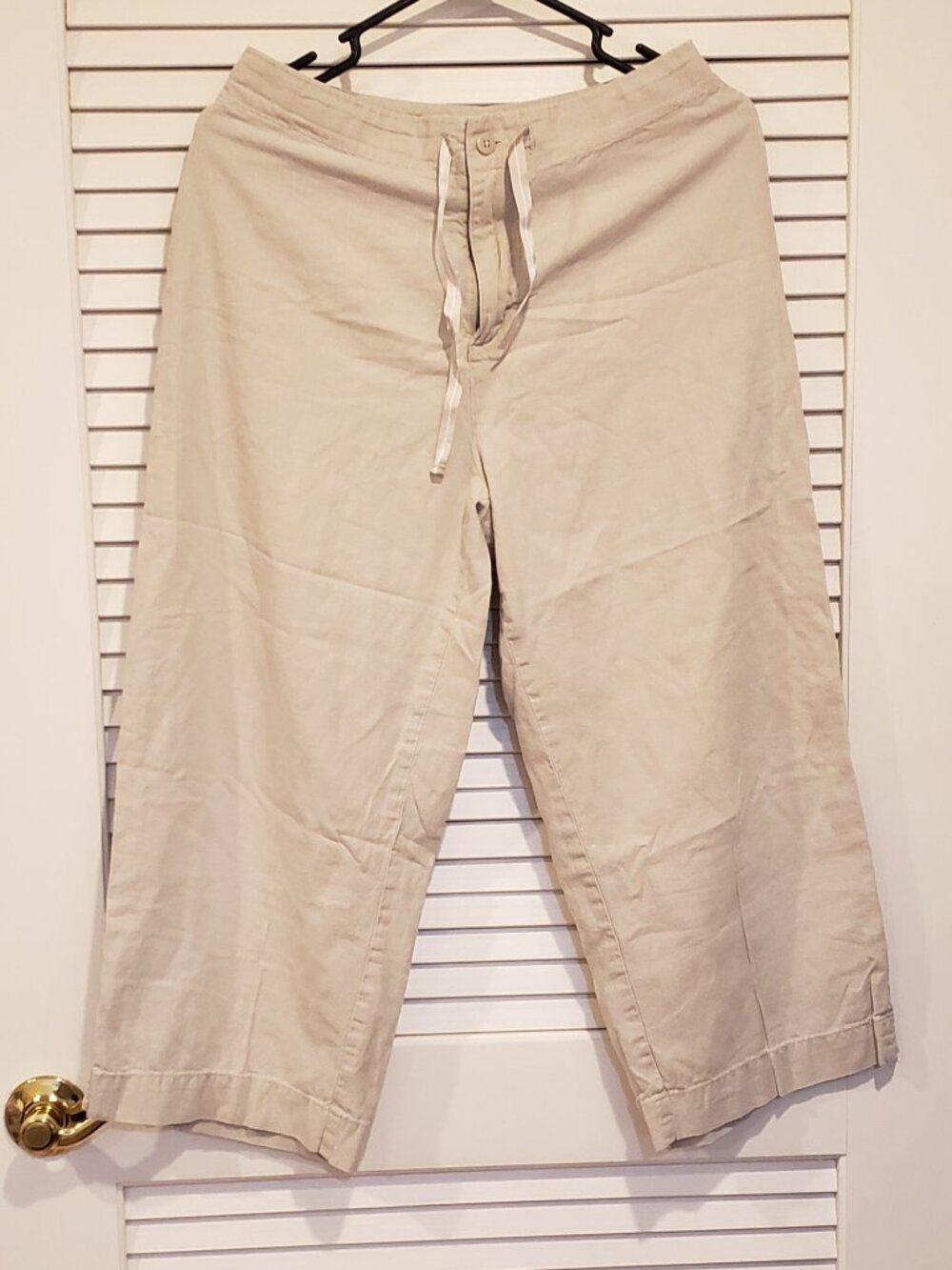 Lee Women's beige cotton linen blend wide leg capri's sz 8M, summer, costal vibe